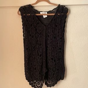 Vintage Kroschetta black crochet button down sleeveless vest